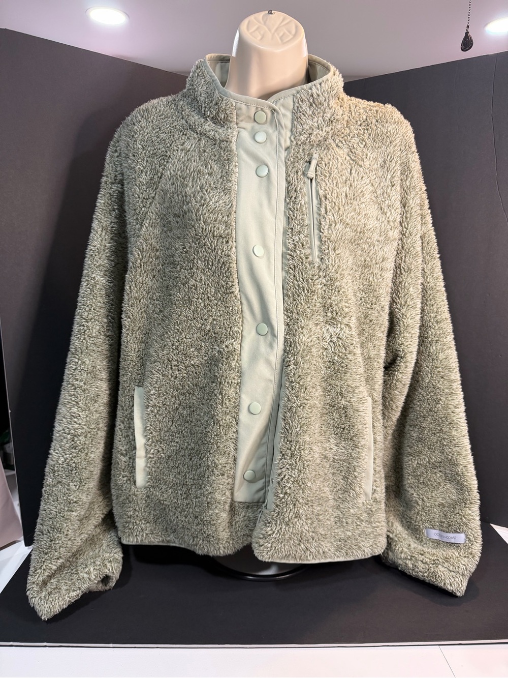 Plush Teddy Jacket in Sage Green - Lightweight Cozy Layer